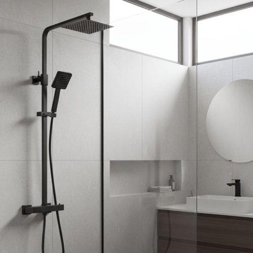 Severn Black Square Exposed Adjustable Thermostatic Shower - By Voda Design